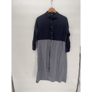 ZRKA Womens L 3/4 Sleeve Straight Dress Button Down Navy Blue Peasent Teacher